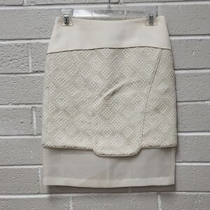 Cream Textured Panel Pencil Skirt